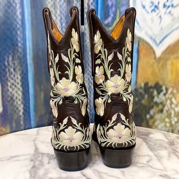 Old Gringo Fuchila Embroidered Cowboy Boots Leather Chocolate Floral 8B GUC - Picture 7 of 8